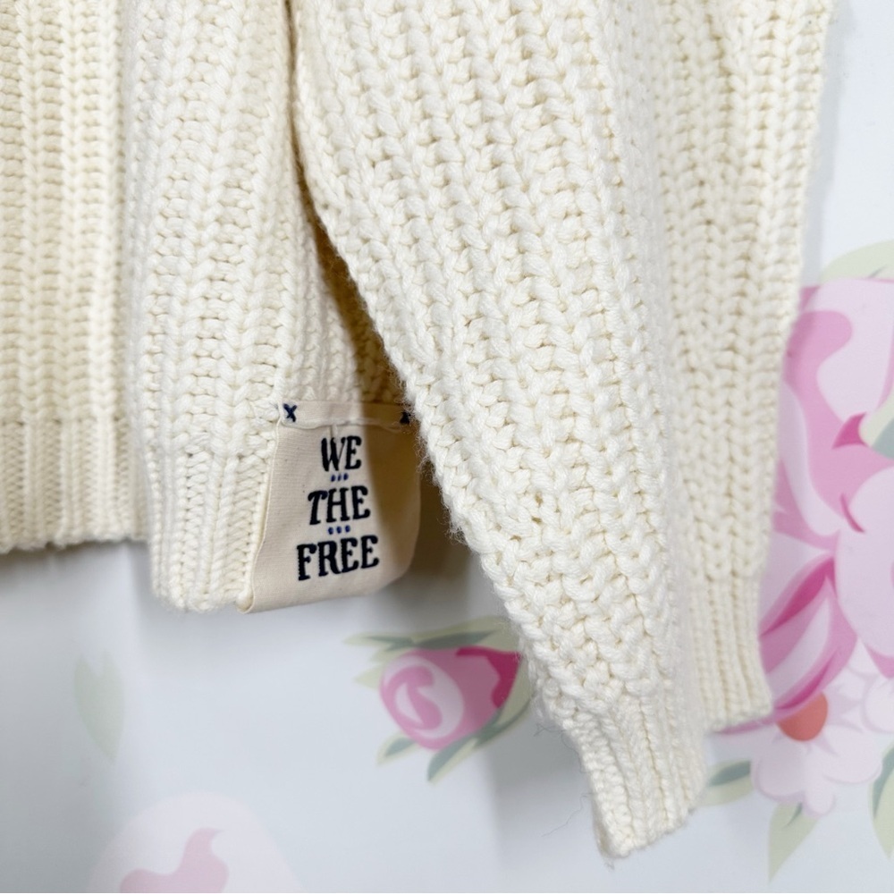 Free People We The Free Ivory V Neck Chunky Knit Pullover Sweater M - Picture 4 of 8